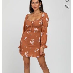 Floral Long Sleeve Dress in Brown